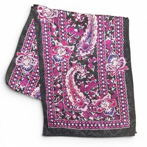 Vintage Designs by Van Horn 100% Silk Rectangle Scarf Purple Pink Black Paisley